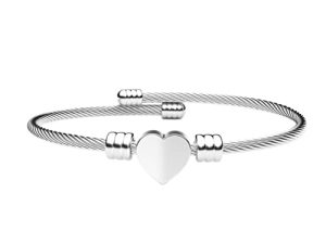 Jeolory Shiny Cute Stainless Steel Love Heart Pendent Charm Adjustable Wrist Bracelet Bangle Cuff Fashion Jewelry (Silver)