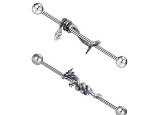 FLOGWE 14G/16G 316L Industrial Barbell Cartilage Earring Surgical Steel Industrial Barbell Cartilage Earring Body Piercing Jewelry for Women Mens…