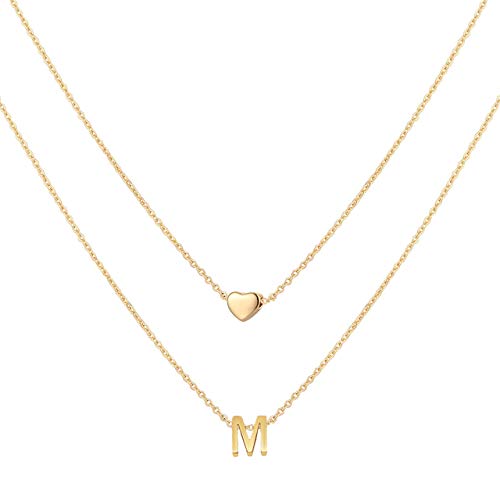 MOMOL 18K Gold Plated Stainless Steel Layered Heart Initial Necklace Personalized Tiny Letter Choker Necklace Monogram Name Necklace for Women Girls MOMOL 18K Gold Plated Stainless Steel Layered Heart Initial Necklace Personalized Tiny Letter Choker Necklace Monogram Name Necklace for Women Girls