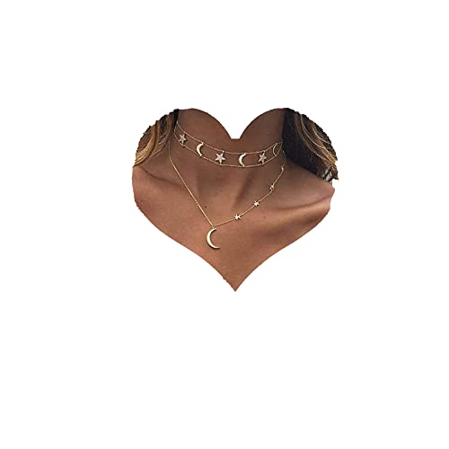 Chargances Bohemia Gold Moon and Stars Necklace for Women Fashion Gold Choker Necklace Delicate Moon Stars Jewelry for Women and Girls Chargances Bohemia Gold Moon and Stars Necklace for Women Fashion Gold Choker Necklace Delicate Moon Stars Jewelry for Women and Girls