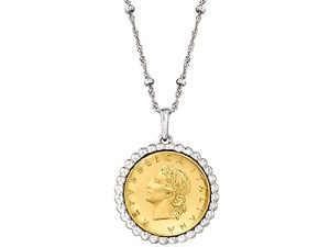 Ross-Simons Italian Genuine 20-Lira Coin Pendant Necklace in Sterling Silver. 18 inches