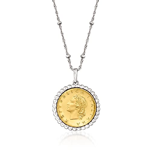 Ross-Simons Italian Genuine 20-Lira Coin Pendant Necklace in Sterling Silver. 18 inches Ross-Simons Italian Genuine 20-Lira Coin Pendant Necklace in Sterling Silver. 18 inches