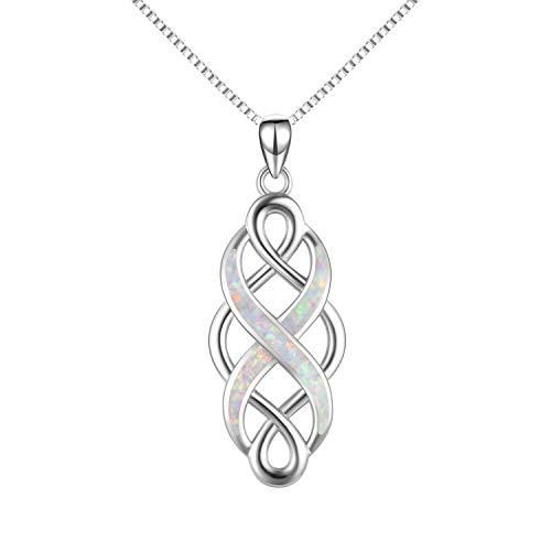 YFN Irish Celtic Knot Created Opal Pendant Necklace Infinity Love Sterling Silver CZ Jewelry 18" YFN Irish Celtic Knot Created Opal Pendant Necklace Infinity Love Sterling Silver CZ Jewelry 18"