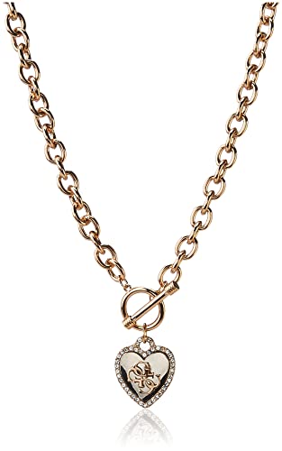 GUESS Womens Pave Framed Heart Toggle Necklace with 4 G Logo Silver/Gold/Crystal One Size GUESS Womens Pave Framed Heart Toggle Necklace with 4 G Logo Silver/Gold/Crystal One Size