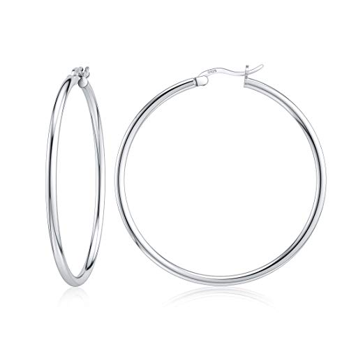 JIAYIQI Sterling Silver Hoop Earrings 18K White Gold Plated Silver Circle Endless Earrings Hoops Jewelry Lightweight Hoop Earring for Women Diameter 14 JIAYIQI Sterling Silver Hoop Earrings 18K White Gold Plated Silver Circle Endless Earrings Hoops Jewelry Lightweight Hoop Earring for Women Diameter 14