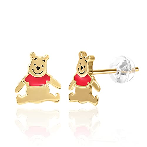 Disney Winnie the Pooh Earrings - Yellow Gold-Plated Sterling Silver Stud Earrings - Winnie the Pooh Stud Earrings for Women Disney Winnie the Pooh Earrings - Yellow Gold-Plated Sterling Silver Stud Earrings - Winnie the Pooh Stud Earrings for Women