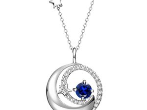 FANCIME Birthstone Necklaces for Women 925 Sterling Silver Moon and Star Pendant Necklace Fine Jewelry Birthday Anniversary Christmas Gifts for Girls Mom Her Wife Lady Daughter