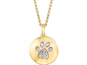 Ross-Simons Diamond-Accented Paw Print Circle Pendant Necklace in 18kt Yellow Gold Over Sterling Silver