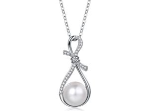 FANCIME Pearl Necklace 9-10mm Genuine Freshwater Pearl in Sterling Silver Infinity Necklaces June Birthstone Pearl Gifts Fine Jewelry for Women