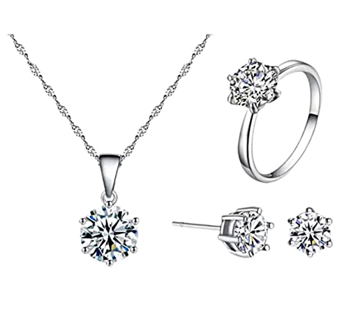 Bynetta Women 3 Pairs Jewelry Set 925 Sterling Silver Chain Necklace Earrings and Ring for Women for Party (3 Pcs White Gold) Bynetta Women 3 Pairs Jewelry Set 925 Sterling Silver Chain Necklace Earrings and Ring for Women for Party (3 Pcs White Gold)