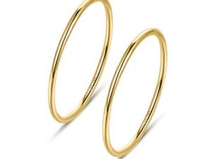 NOKMIT 1mm 14K Gold Filled Rings Stacking Rings for Women Girls Stackable Thin Gold Ring Plain Band Comfort Fit Size 5 to 10 1PC/2PCS/3PCS