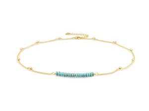 PERNNLA PEARL 18K Gold Satellite Beaded Curb Ball Chain Choker Turquoise Garnet Beads Bar Necklace Handmade Pendant Jewelry Adjustable for Women 16”+ 2”