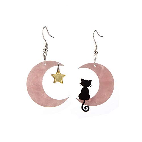 Black Cat on the Moon Dangle Earrings Acrylic Star Earrings Animal Lovely Women Girls Jewelry Black Cat on the Moon Dangle Earrings Acrylic Star Earrings Animal Lovely Women Girls Jewelry