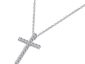 Amazon Collection Platinum or Gold Plated Sterling Silver Cross Pendant Necklace with Infinite Elements Zirconia