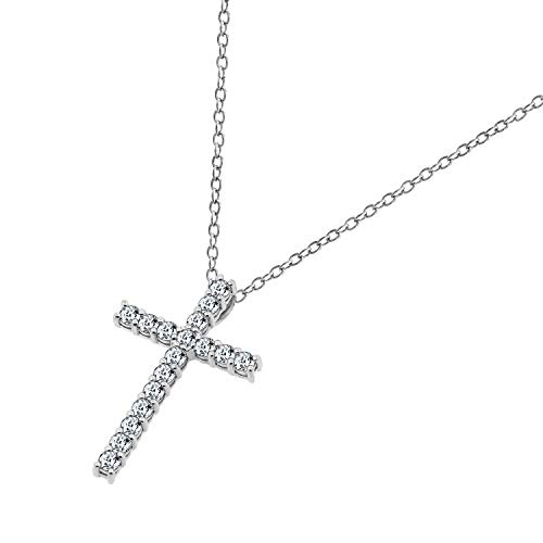 Amazon Collection Platinum or Gold Plated Sterling Silver Cross Pendant Necklace with Infinite Elements Zirconia Amazon Collection Platinum or Gold Plated Sterling Silver Cross Pendant Necklace with Infinite Elements Zirconia