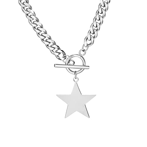 MIFYNN Silver Star Cuban Link Necklace Fashion Style Star Necklaces for Women MIFYNN Silver Star Cuban Link Necklace Fashion Style Star Necklaces for Women