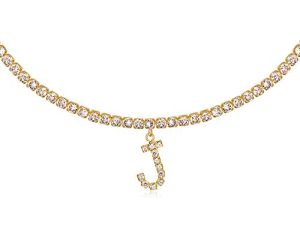 Letter Necklace 14k Gold Plated Tennis Chain Initial Choker Bling Iced CZ Diamond Necklace for Women