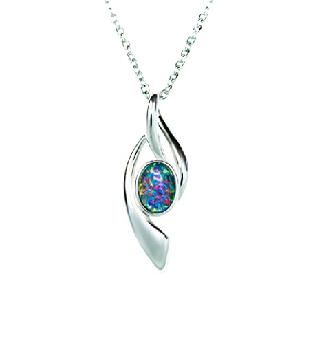 Australian Triplet Opal Necklace - Genuine Australian Triplets Opal Necklace Pendant in Sterling Silver White Gold Plated Women's Jewelry (Multi Color) Australian Triplet Opal Necklace - Genuine Australian Triplets Opal Necklace Pendant in Sterling Silver White Gold Plated Women's Jewelry (Multi Color)