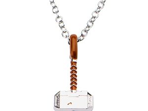 Marvel Comics Thor Hammer Unisex Adult Silver Plated Pendant Necklace. Official Licensed Jewelry