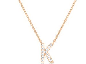 PAVOI 14K Rose Gold Plated Cubic Zirconia Initial Necklace | Letter Necklaces for Women | K Initial