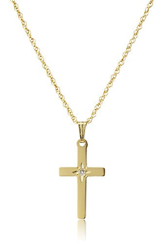 Amazon Collection 14k Yellow Gold Solid Diamond-Accented Cross Pendant Necklace Amazon Collection 14k Yellow Gold Solid Diamond-Accented Cross Pendant Necklace