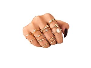 Sither 13 Pcs Women Rings Set Knuckle Rings Gold Bohemian Rings for Girls Vintage Gem Crystal Rings Joint Knot Ring Sets for Teens Party Daily Fesvital Jewelry Gift(style3)