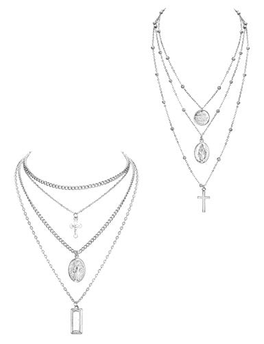 ORAZIO 2PCS Layered Choker Necklaces for Women Tag Coin Cross Crucifix Blessed Virgin Mary Pendant Necklace Chain Silver Tone Gold Tone ORAZIO 2PCS Layered Choker Necklaces for Women Tag Coin Cross Crucifix Blessed Virgin Mary Pendant Necklace Chain Silver Tone Gold Tone