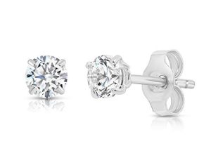 14k White Gold Solitaire Round Cubic Zirconia Stud Earrings with Gold butterfly Pushbacks