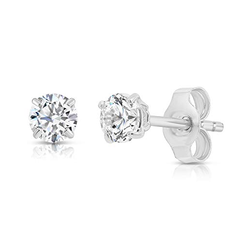 14k White Gold Solitaire Round Cubic Zirconia Stud Earrings with Gold butterfly Pushbacks 14k White Gold Solitaire Round Cubic Zirconia Stud Earrings with Gold butterfly Pushbacks