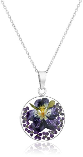 Amazon Collection Sterling Silver Pressed Flower Round Pendant Necklace Amazon Collection Sterling Silver Pressed Flower Round Pendant Necklace