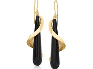 Ross-Simons Elongated Black Onyx Teardrop Spiral Earrings in 14kt Yellow Gold