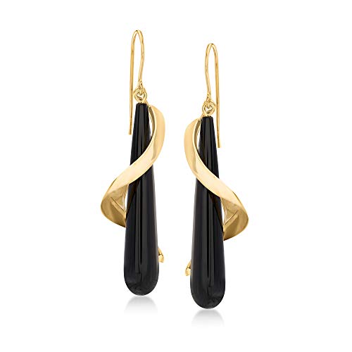 Ross-Simons Elongated Black Onyx Teardrop Spiral Earrings in 14kt Yellow Gold Ross-Simons Elongated Black Onyx Teardrop Spiral Earrings in 14kt Yellow Gold