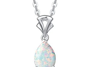 FANCIME 14K Solid White Gold Teardrop Pendant Birthstone Necklace Birthday Gifts for Mom Women Girls