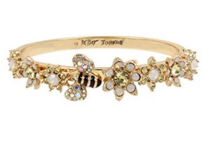 Betsey Johnson Bumble Bee & Mixed Flower Hinged Bangle Bracelet