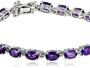 Amazon Collection 925 Sterling Silver Tennis Bracelet for Women with Oval Cut Gemstones and Box Clasp