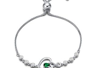 Agvana Birthstone Bracelets Christmas Gifts for Women Sterling Silver Genuine or Created Gemstone Tennis Bracelet Infinity Love Jewelry Bolo Bracelet Anniversary Birthday Gifts for Women Girls Mom Her