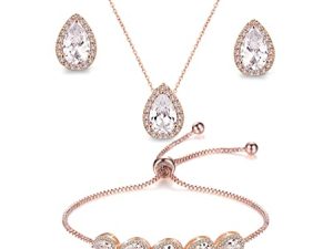 UDORA Zirconia Teardrop Necklace Earrings Bracelet Jewelry Set Wedding Party Prom