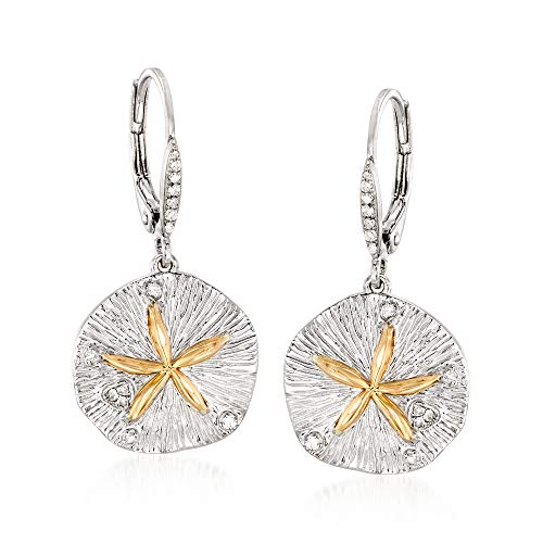 Ross-Simons Sterling Silver and 14kt Gold Sand Dollar Drop Earrings With .10 ct. t.w. Diamonds Ross-Simons Sterling Silver and 14kt Gold Sand Dollar Drop Earrings With .10 ct. t.w. Diamonds