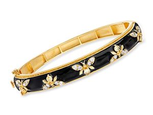 Ross-Simons 1.40 ct. t.w. White Topaz and Black Enamel Bumblebee Bangle Bracelet