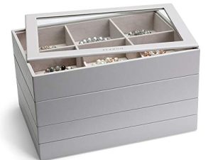 Vlando Miller Jewelry Trays Stackable Showcase Display Drawer Organizer Storage Toughened Glass Lid Multi-Purpose Multiple Combinations Large Capacity Multi-Layer Design and Fashion-Grey