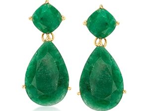 Ross-Simons 19.20 ct. t.w. Emerald Drop Earrings in 18kt Gold Over Sterling