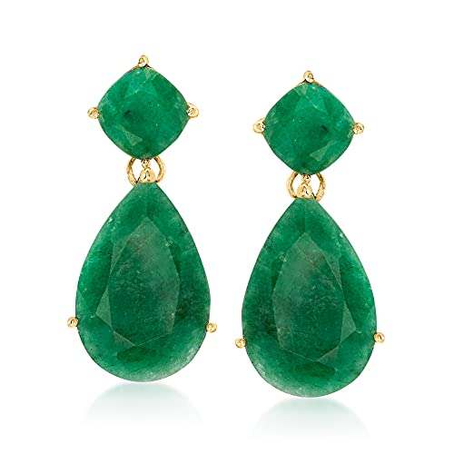 Ross-Simons 19.20 ct. t.w. Emerald Drop Earrings in 18kt Gold Over Sterling Ross-Simons 19.20 ct. t.w. Emerald Drop Earrings in 18kt Gold Over Sterling