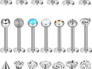 20 Pieces Body Piercing Jewelry Tragus Bars Nose Studs Labret Bars Crystal Style Ball