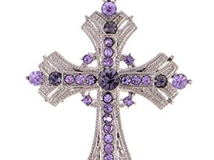 Alilang Silvery Tone Religious Cross Pendant Necklace w/Aquamarine Blue Or Clear Crystal Rhinestones