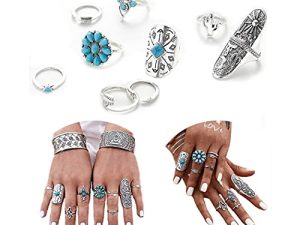 Yean Boho Ring Set Silver Statement Rings Joint Knuckle Ring Set Midi Stacking Rings for Women and Girls(Pack of 9) (Boho)