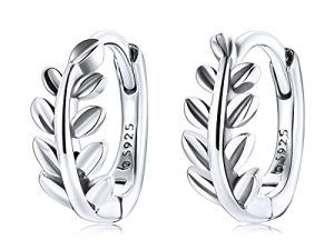 White Gold Plated Small Hoop Earrings for Women 925 Sterling Silve Leaf Square Rainbow Evil Eyes Huggie Hoop Earrings with Cubic Zirconia Hypoallergenic Lightweight Hoop Earrings Jewelry Gifts for Girls