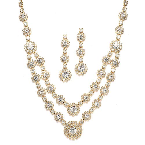 Mariell Gold Two-Row Rhinestone Crystal Necklace and Earrings Set - Prom Mariell Gold Two-Row Rhinestone Crystal Necklace and Earrings Set - Prom