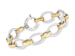 Ross-Simons Two-Tone Sterling Silver Twisted-Oval Link Bracelet