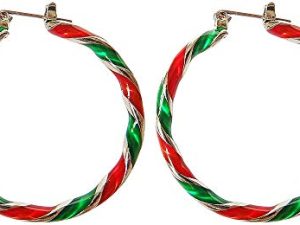 Candy Christmas Ornament Wreath Twist Hoop Earrings for Women Teen Girls Sensitive Ears Dainty Red Green Colorful Huggie Hoops 30mm Party Holiday Gifts for Thanksgiving New Year Best Friend Daughter