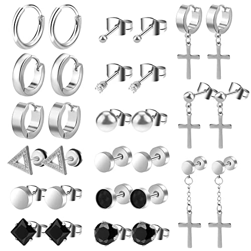 ONESING 15 Pairs Black Earrings for Men Black Stud Earrings Mens Earrings Stainless Steel Earrings for Men Women Jewelry Piercing Men Earrings Set ONESING 15 Pairs Black Earrings for Men Black Stud Earrings Mens Earrings Stainless Steel Earrings for Men Women Jewelry Piercing Men Earrings Set